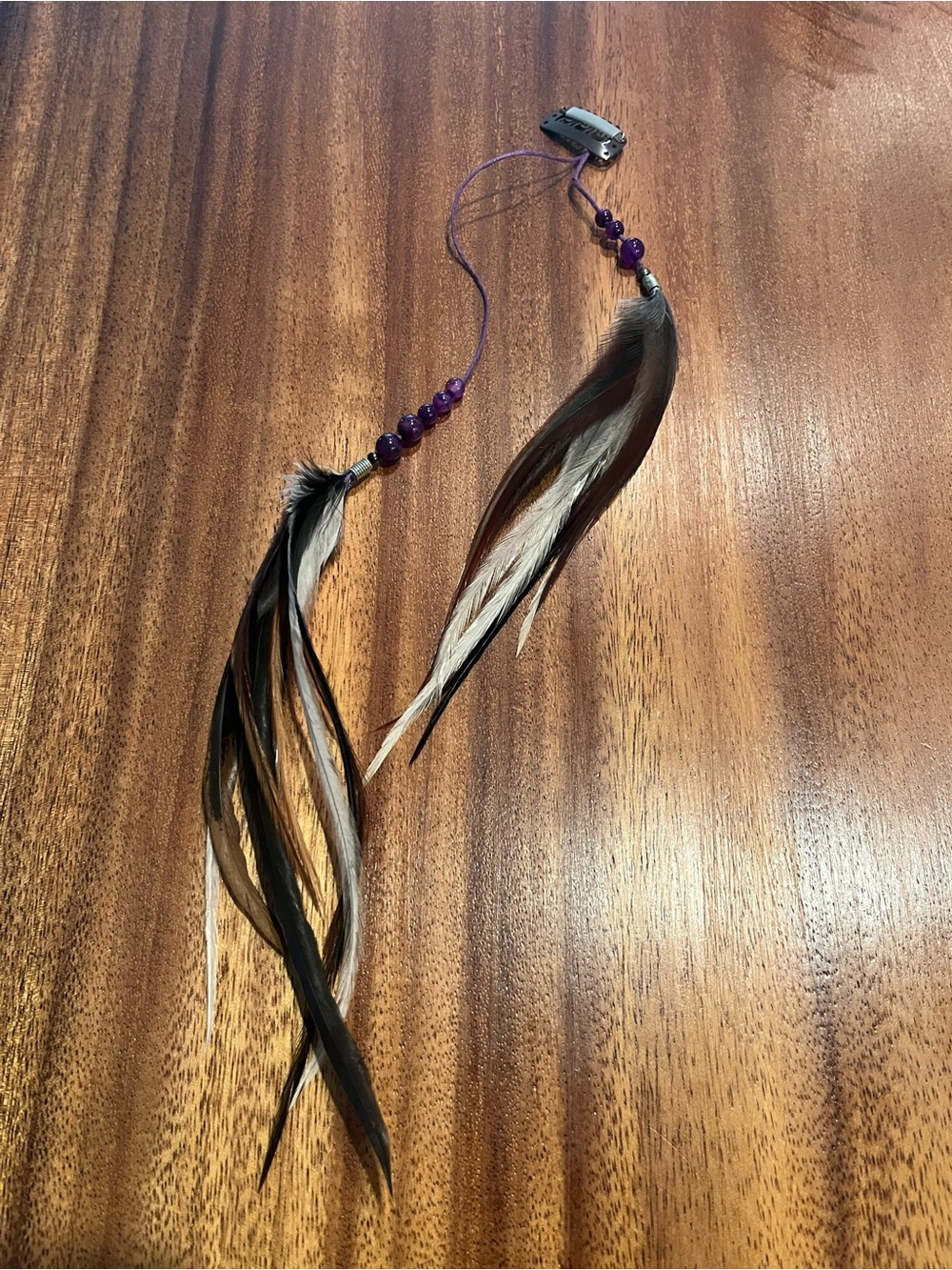 Feather Hair Extension with Purple Beads